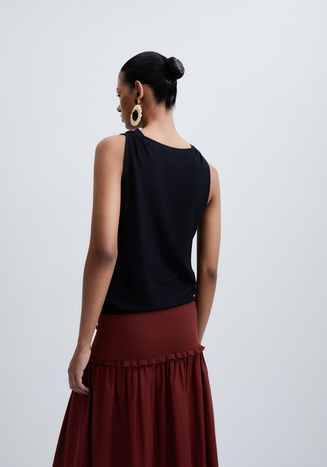 Draped Cowl-Neck Top - Black