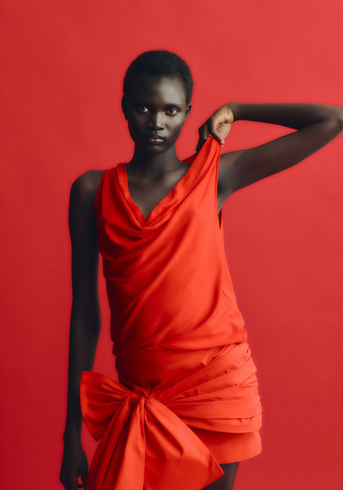 Draped Cowl-Neck Top - Red