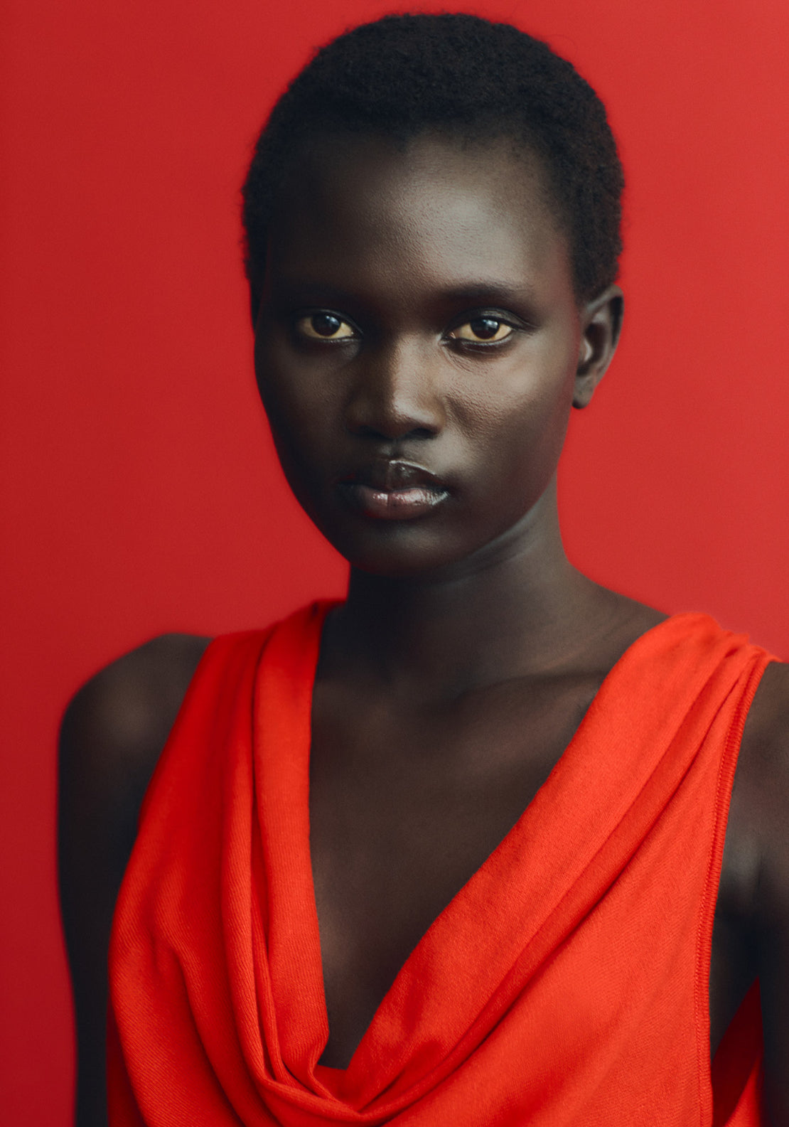 Draped Cowl-Neck Top - Red