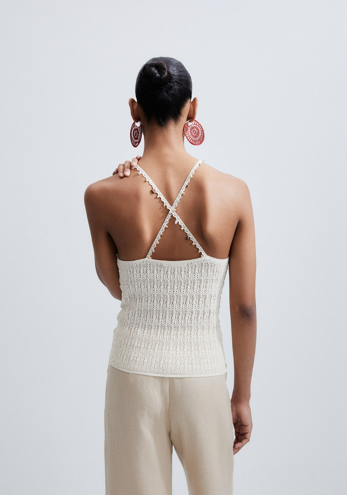 Sl Top W Beaded Back - Cream