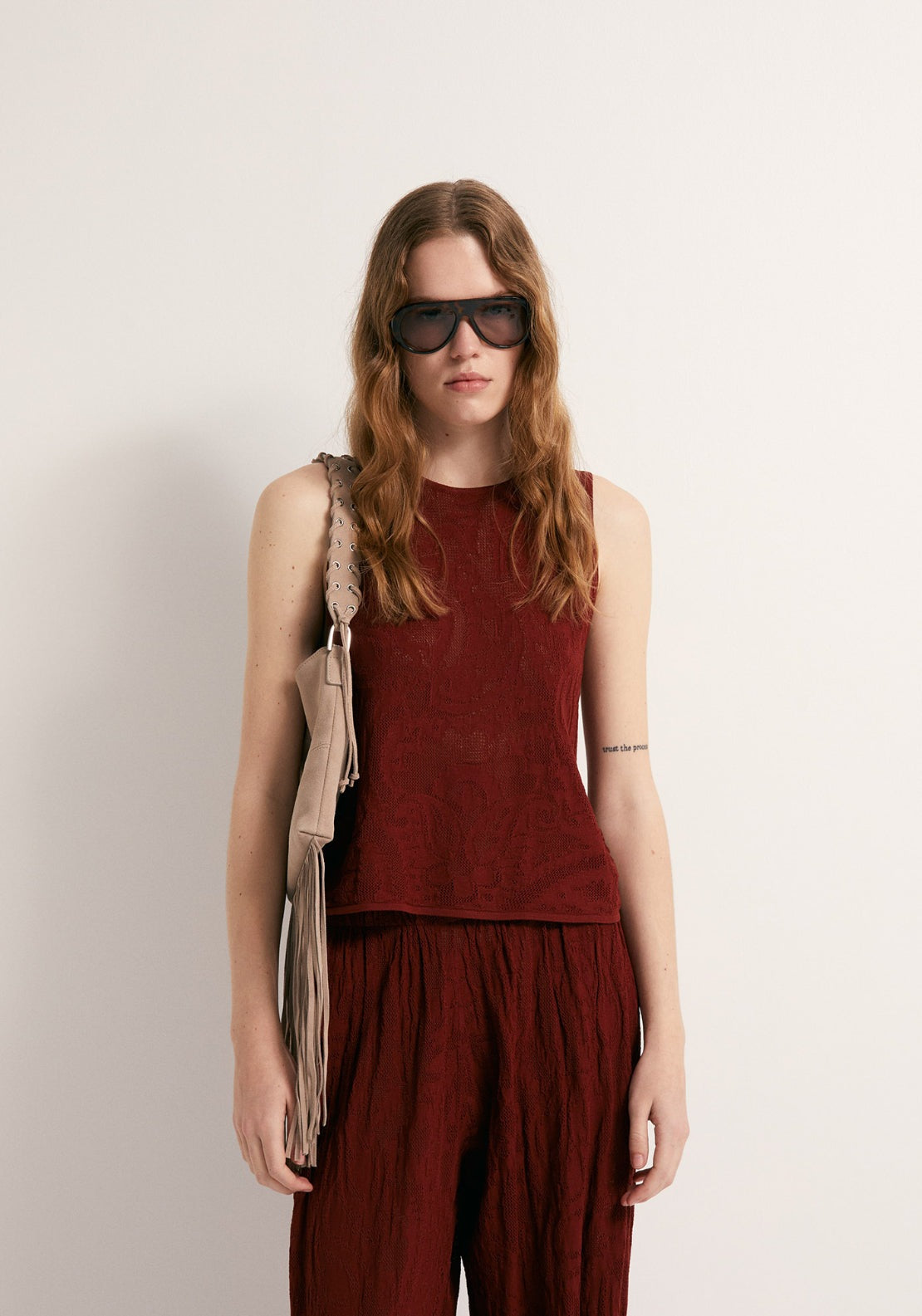 Openwork Halterneck Top - Red