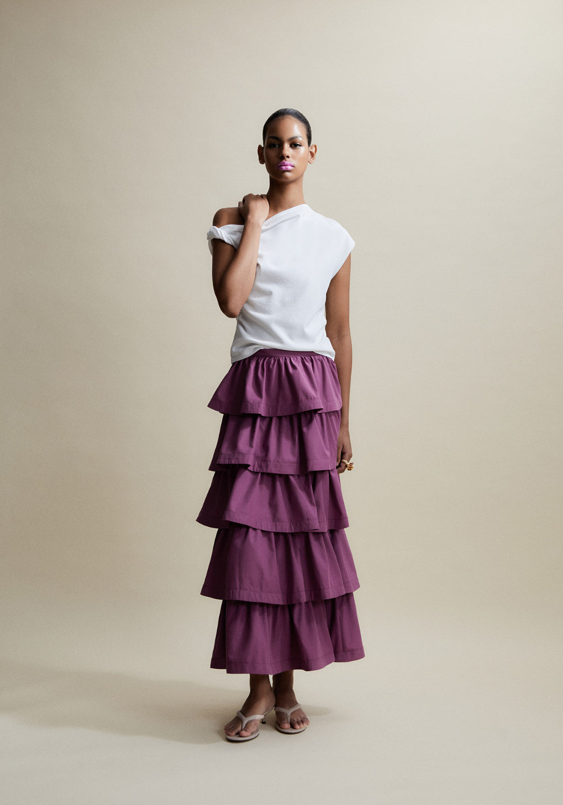 Asymetric Sleeve Top - White