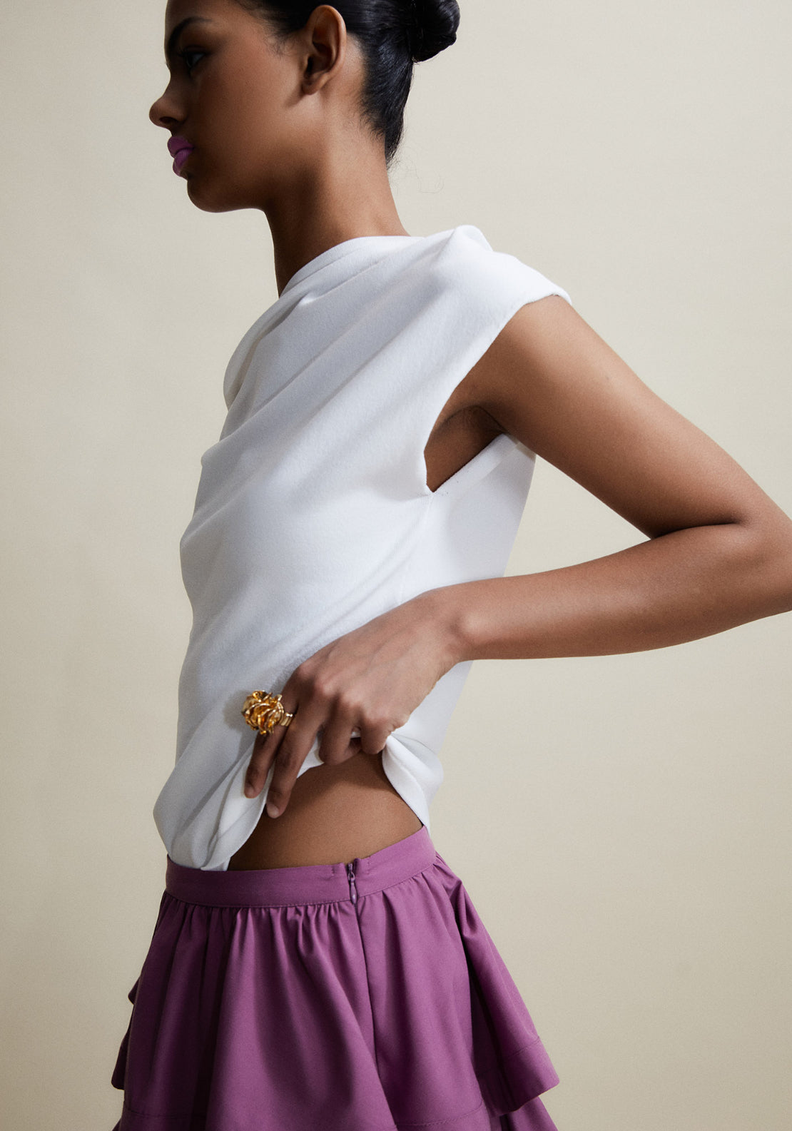 Asymetric Sleeve Top - White