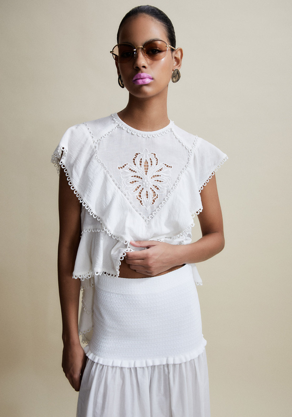Long Skirt W Embroidery Detail - White