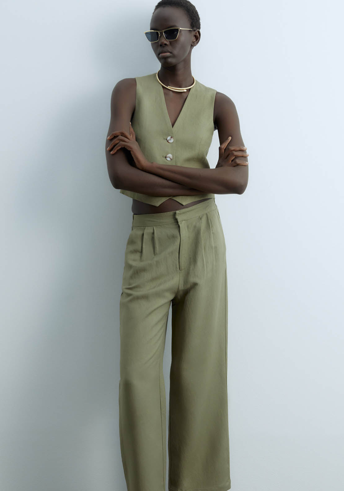 Sfera Plain Knit Top - Khaki 1 Shaws Department Stores
