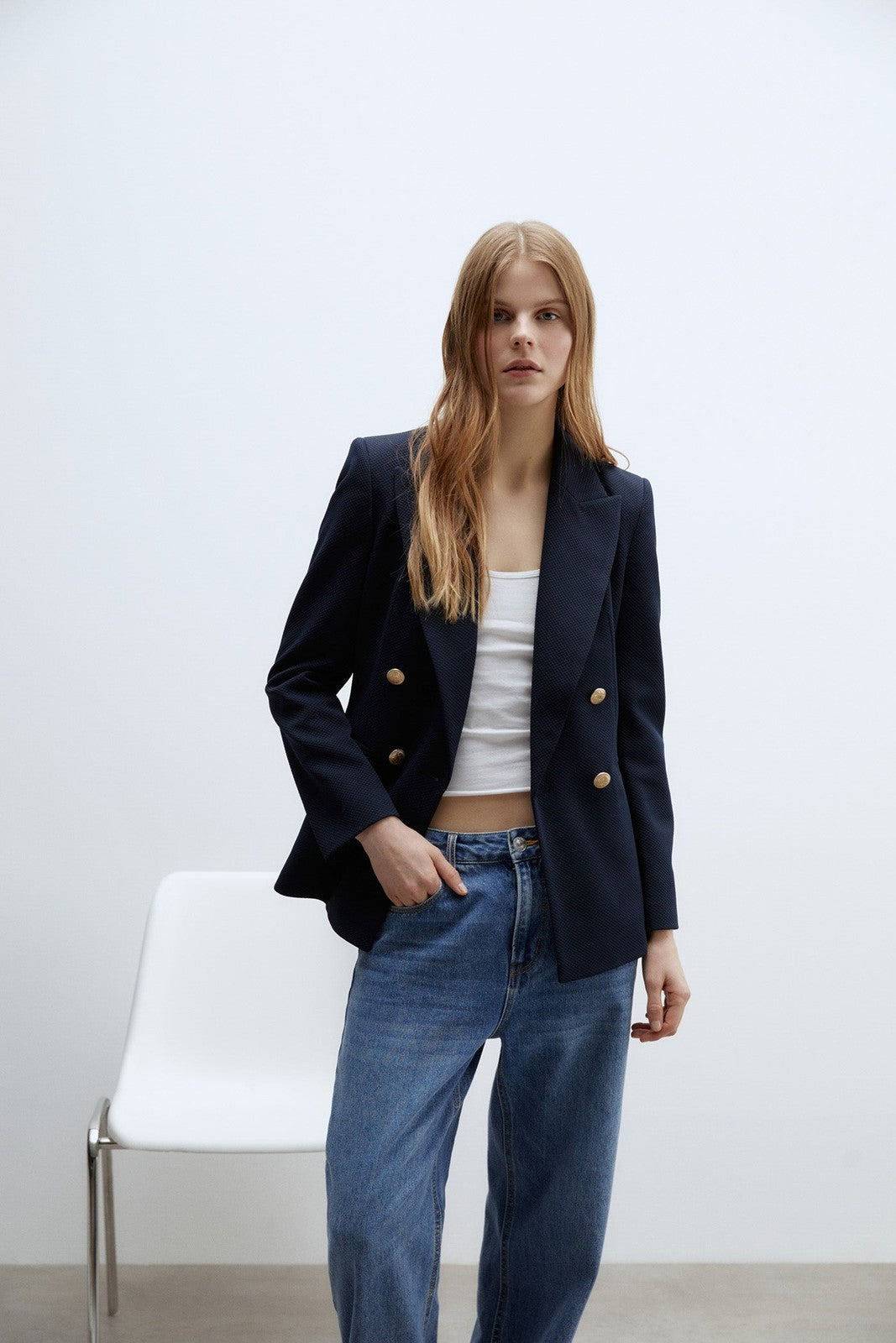 Sfera Piqué blazer - Navy 1 Shaws Department Stores