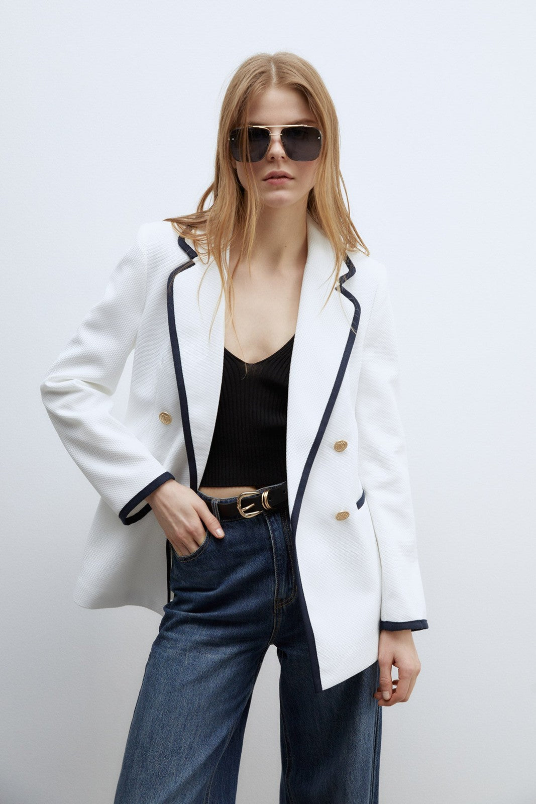 Sfera Seams piqué blazer - White 1 Shaws Department Stores
