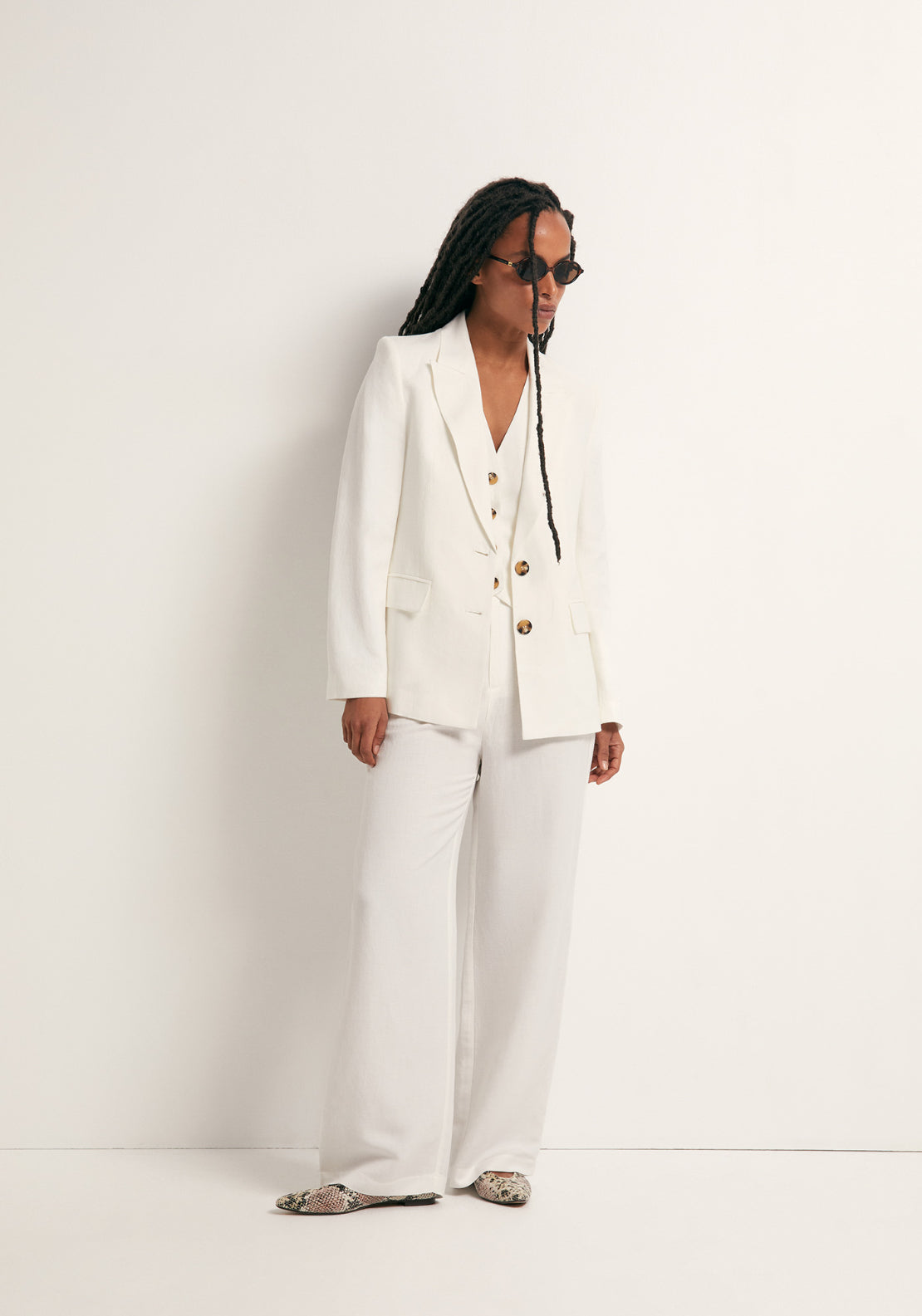 Double Breasted Linen Jacket - White