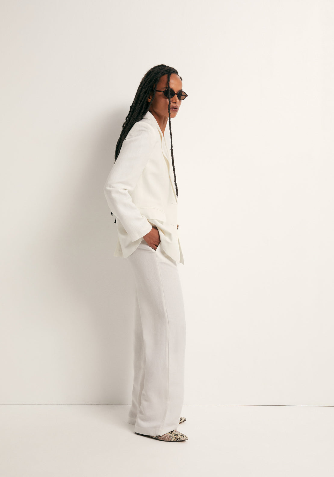 Double Breasted Linen Jacket - White