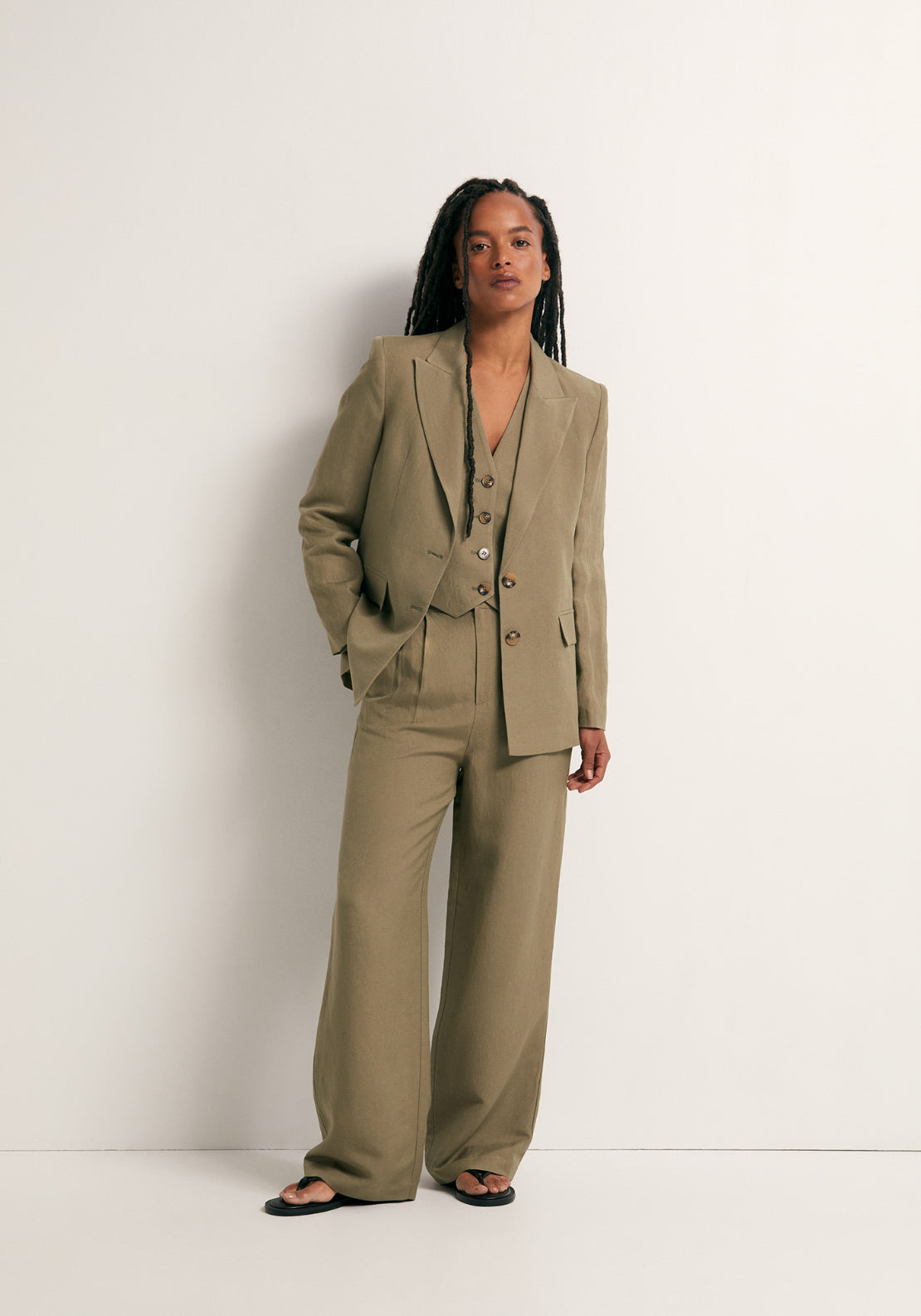 Double Breasted Linen Jacket - Beige