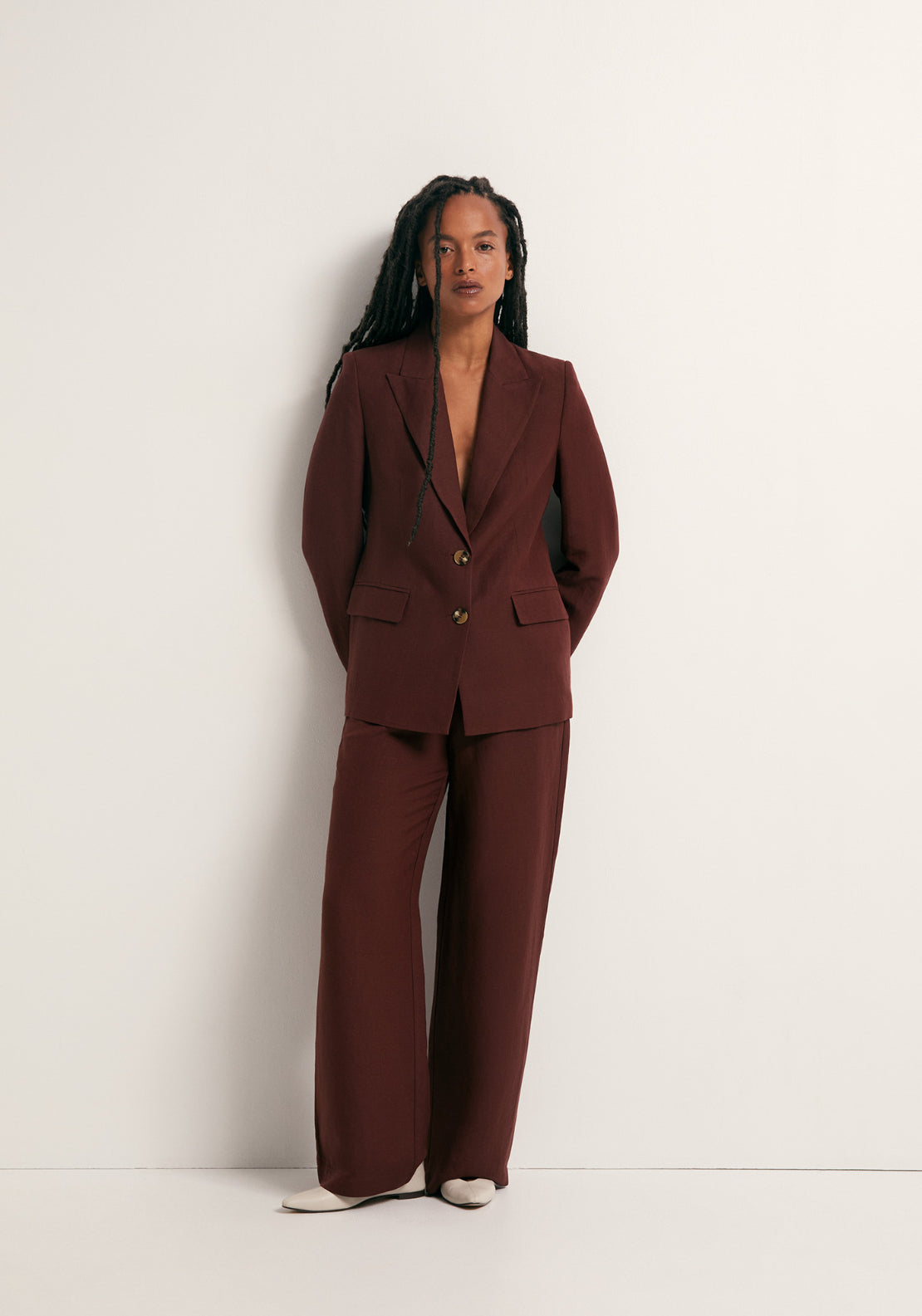 Double Breasted Linen Jacket - Red