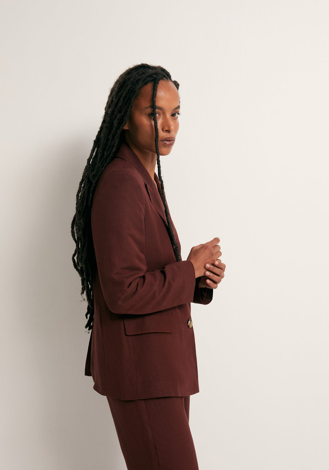 Double Breasted Linen Jacket - Red