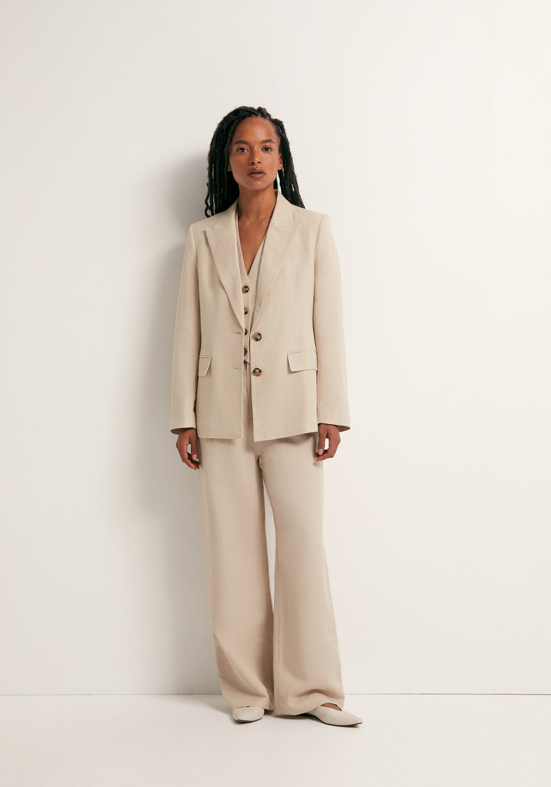 Double Breasted Linen Jacket - Beige