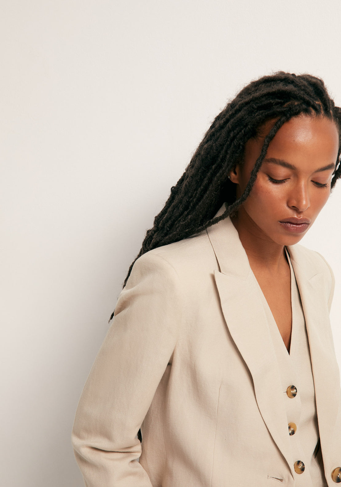 Double Breasted Linen Jacket - Beige