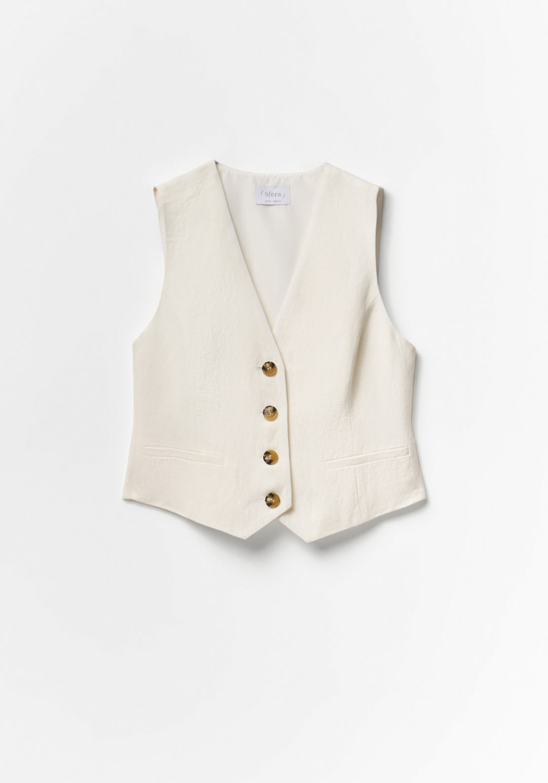 Pointed Hem Linen Waistcoat - White