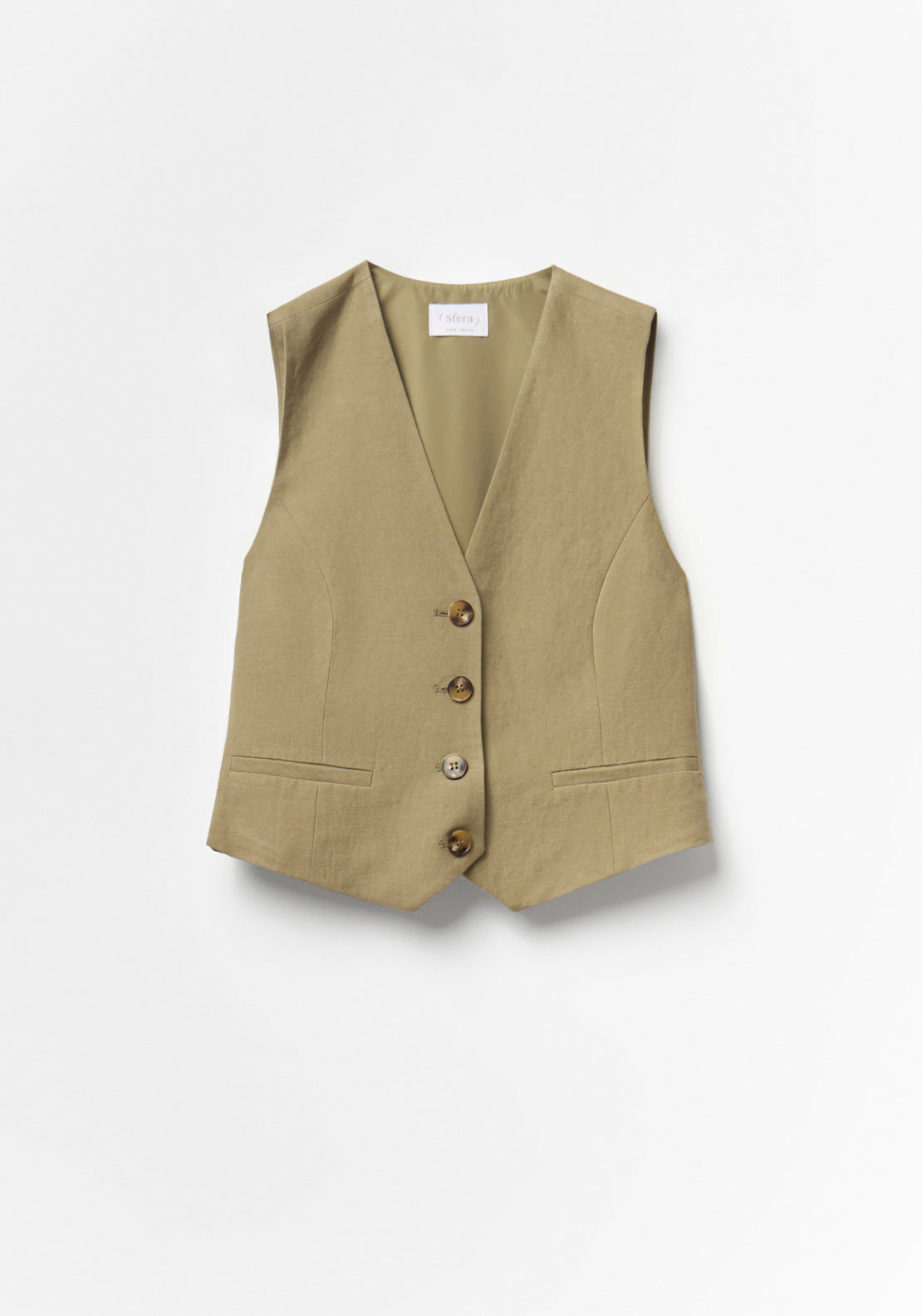 Pointed Hem Linen Waistcoat - Beige