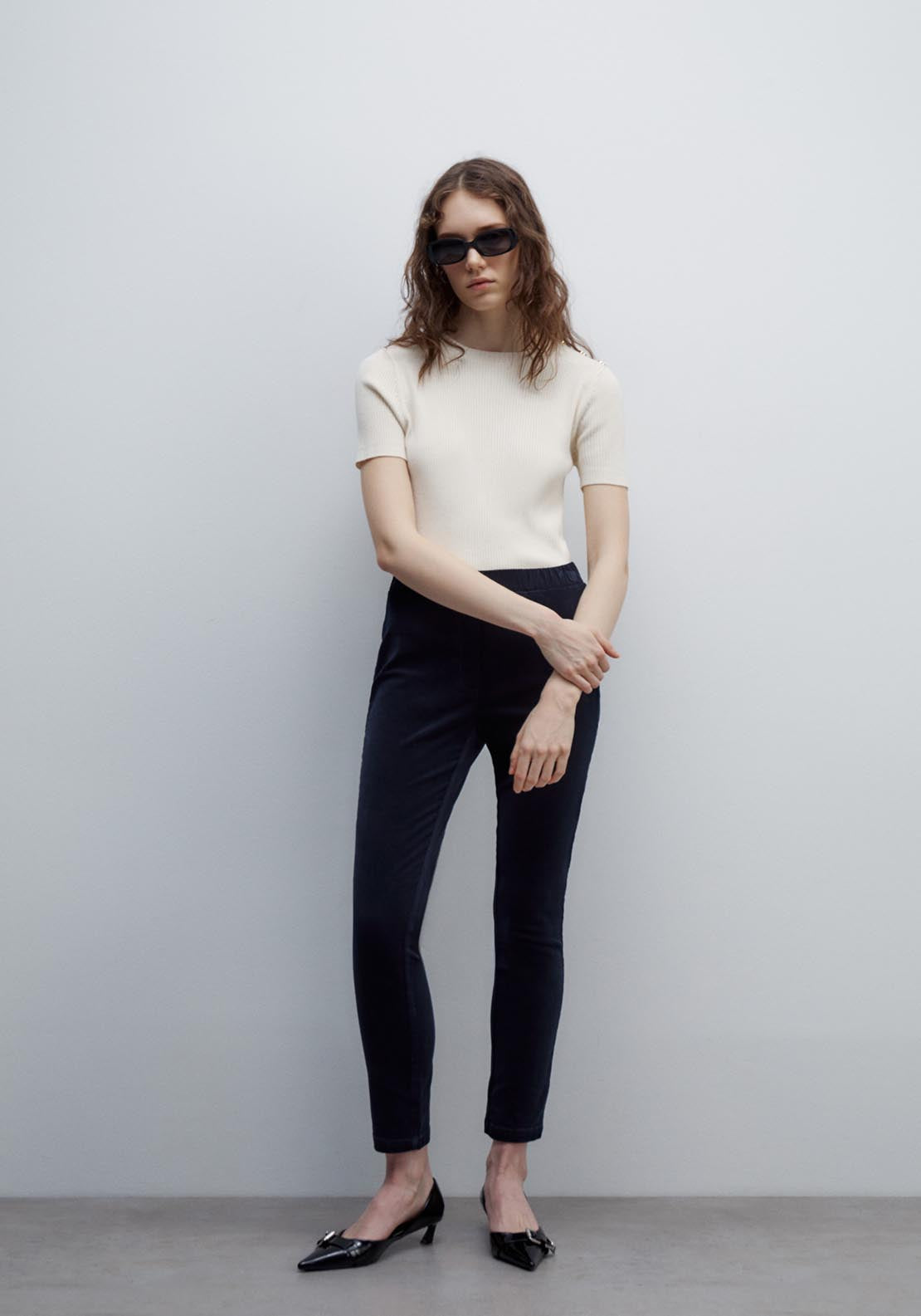 Sfera Micro-corduroy leggings - Navy 2 Shaws Department Stores