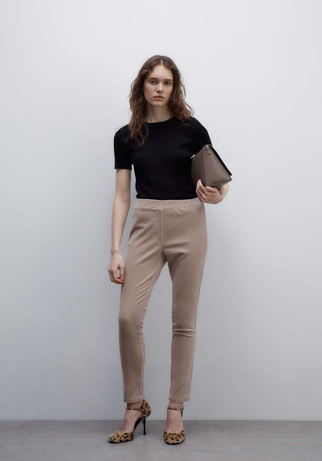 Sfera Micro-corduroy leggings - Ecru 1 Shaws Department Stores