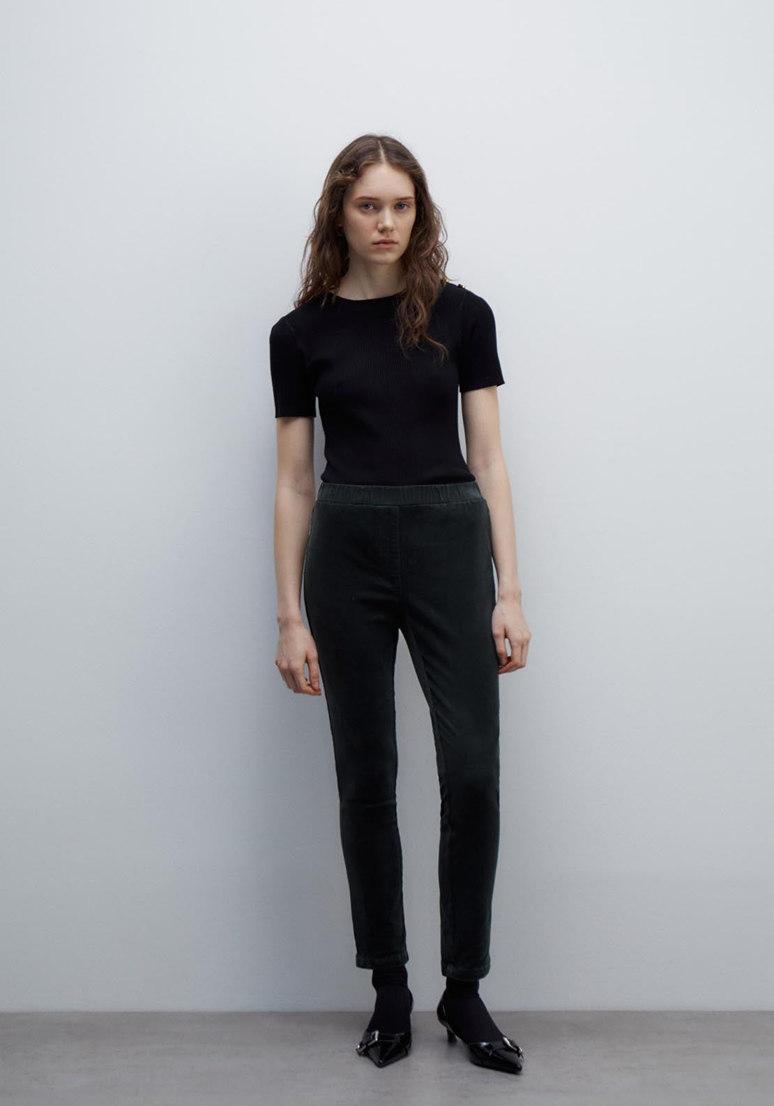 Sfera Micro-corduroy leggings - Bottle Green 2 Shaws Department Stores