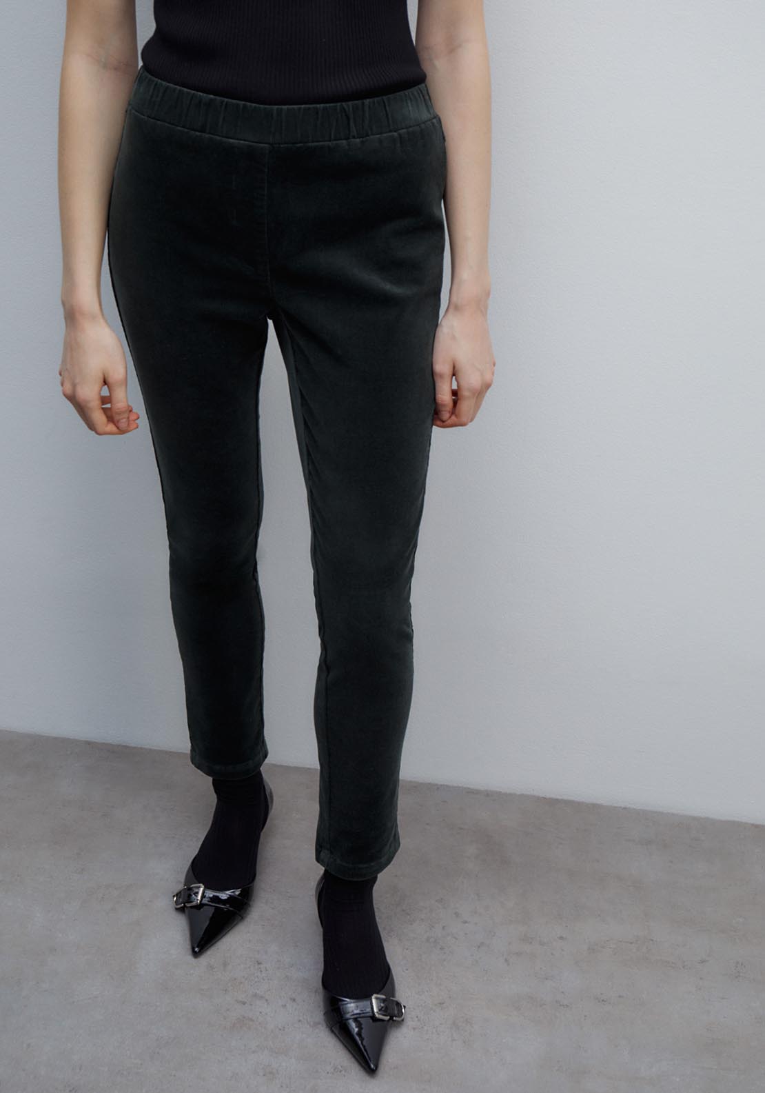 Sfera Micro-corduroy leggings - Bottle Green 1 Shaws Department Stores