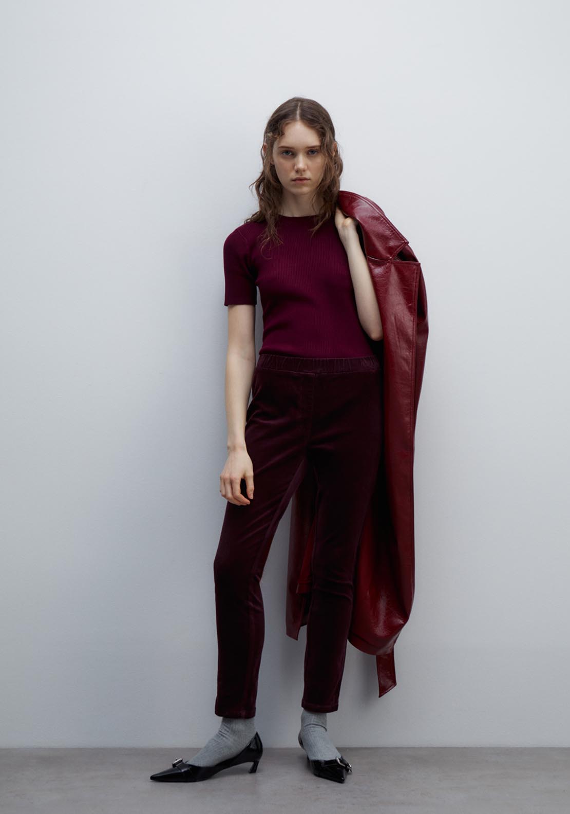 Sfera Micro-corduroy leggings - Dark Burgundy 2 Shaws Department Stores