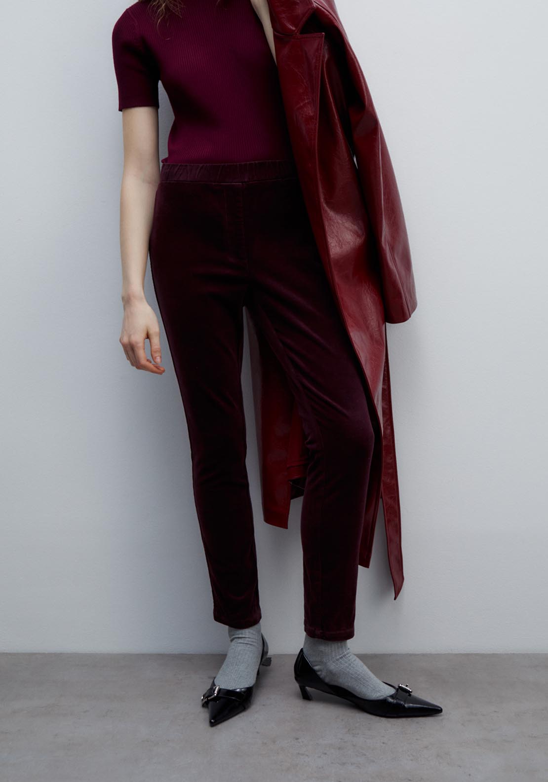 Sfera Micro-corduroy leggings - Dark Burgundy 6 Shaws Department Stores