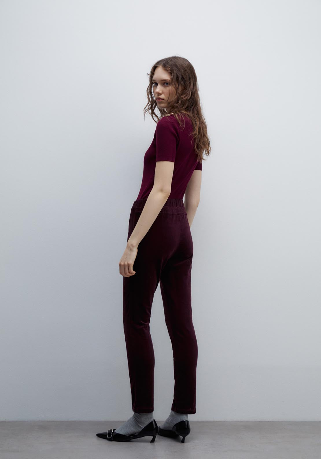 Sfera Micro-corduroy leggings - Dark Burgundy 3 Shaws Department Stores