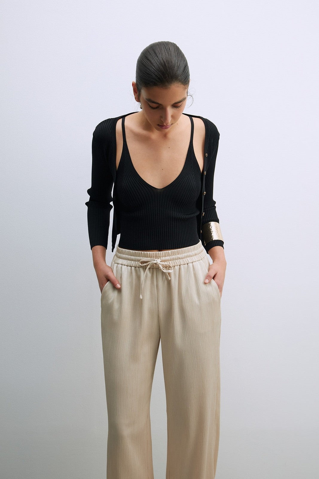 Sfera Fluid Trousers W Elastic Waist - Grey 3 Shaws Department Stores