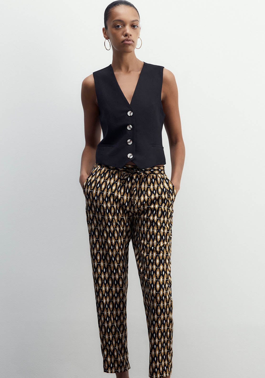 Sfera Printed Loose-Fit Trousers - Brown 1 Shaws Department Stores