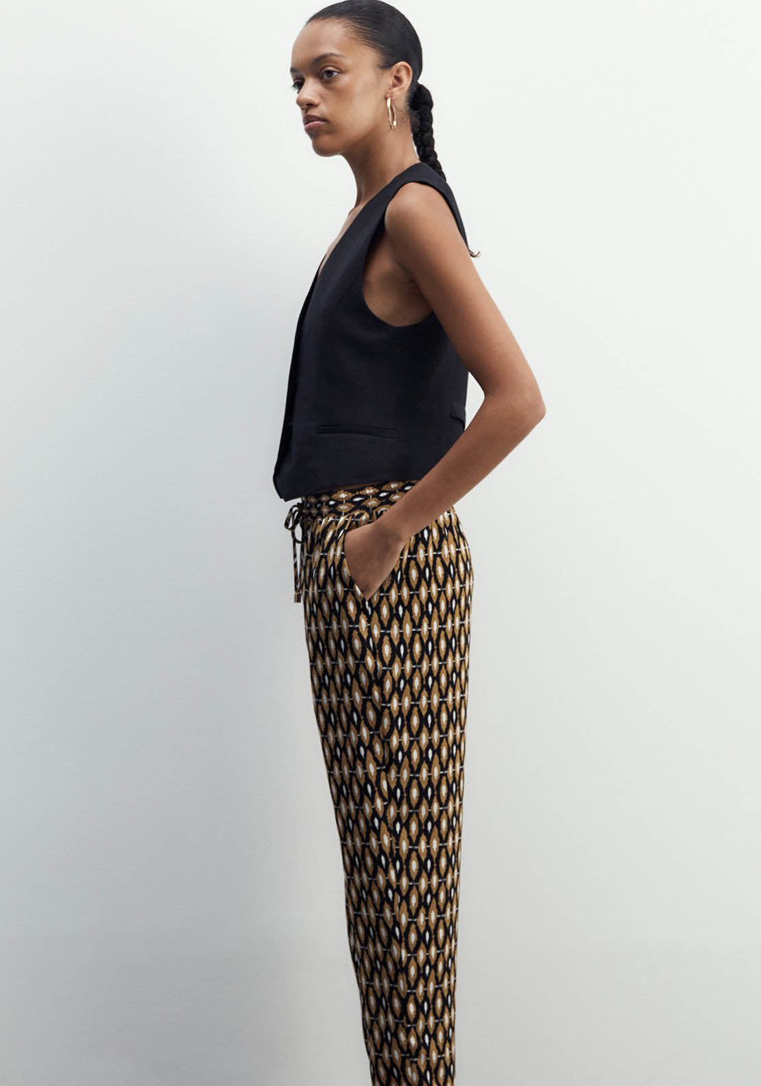 Sfera Printed Loose-Fit Trousers - Brown 4 Shaws Department Stores