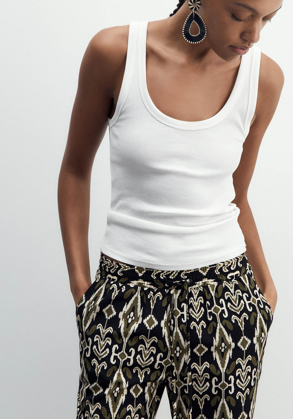 Sfera Printed Loose-Fit Trousers - Green 3 Shaws Department Stores