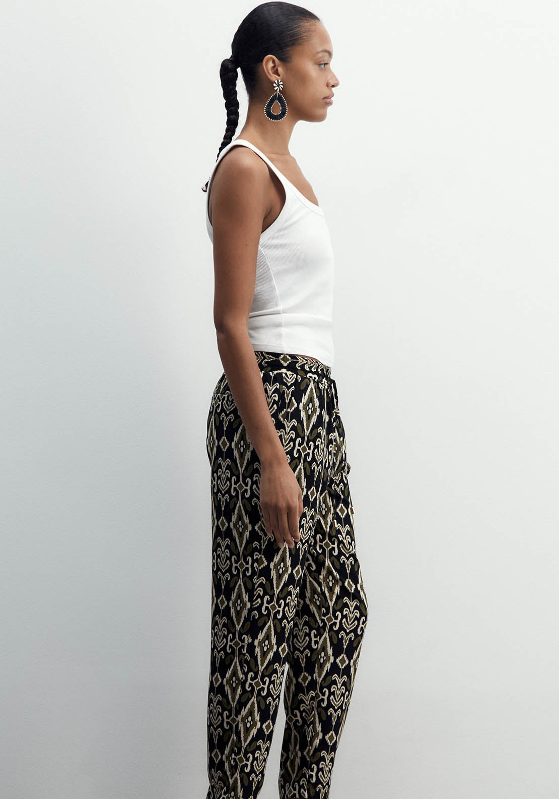Sfera Printed Loose-Fit Trousers - Green 4 Shaws Department Stores