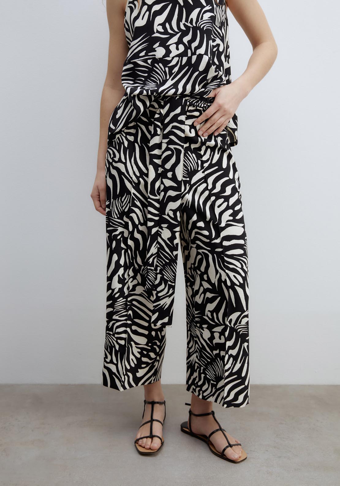 Sfera Printed Culotte Trousers - Black 1 Shaws Department Stores