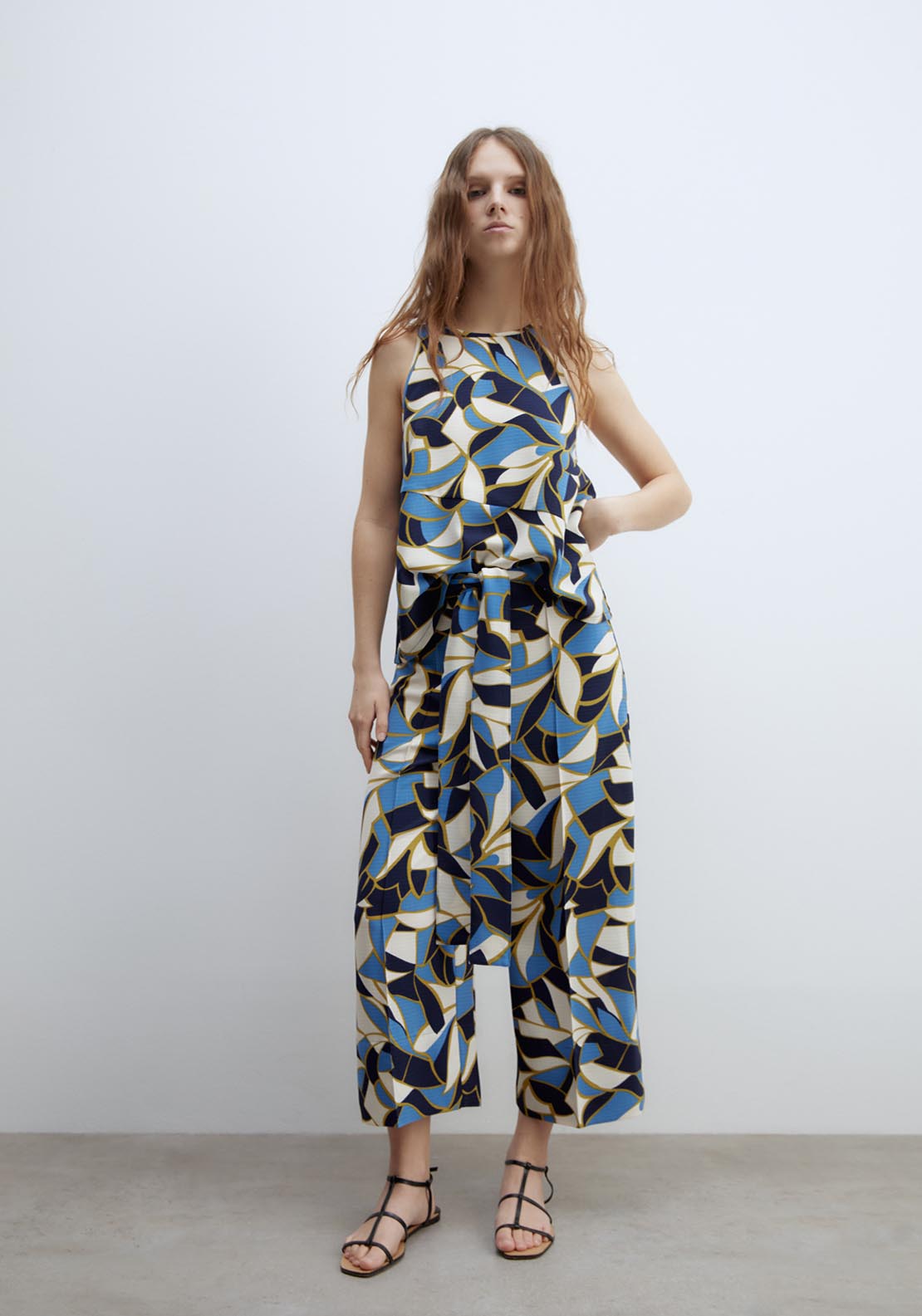 Sfera Printed Culotte Trousers - Blue 5 Shaws Department Stores