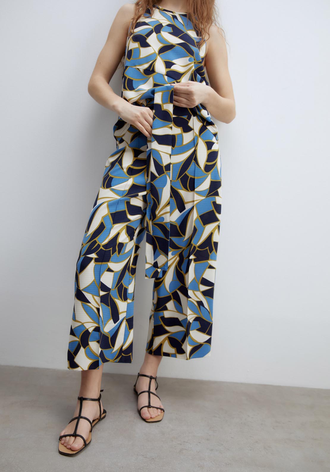 Sfera Printed Culotte Trousers - Blue 1 Shaws Department Stores