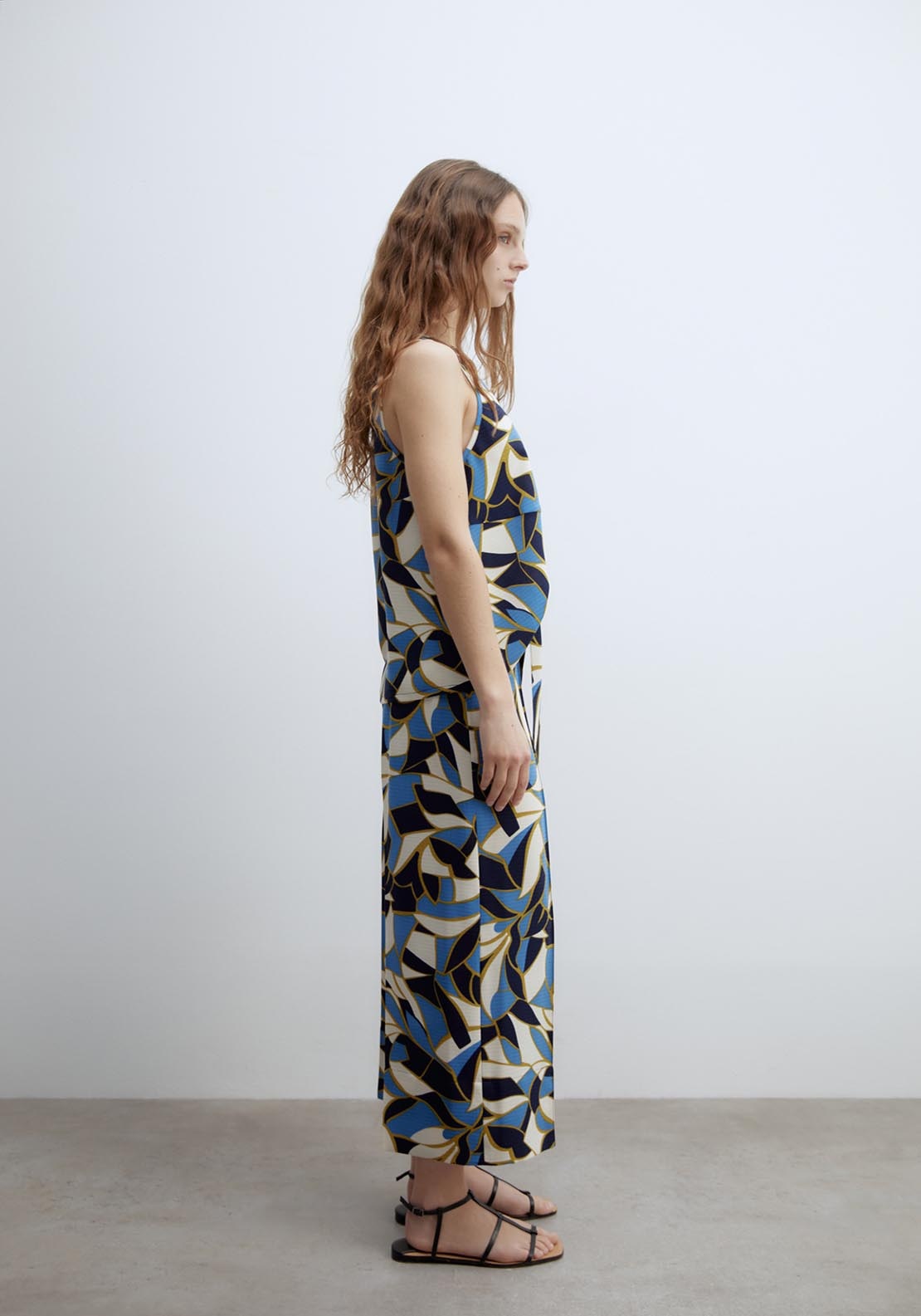 Sfera Printed Culotte Trousers - Blue 3 Shaws Department Stores