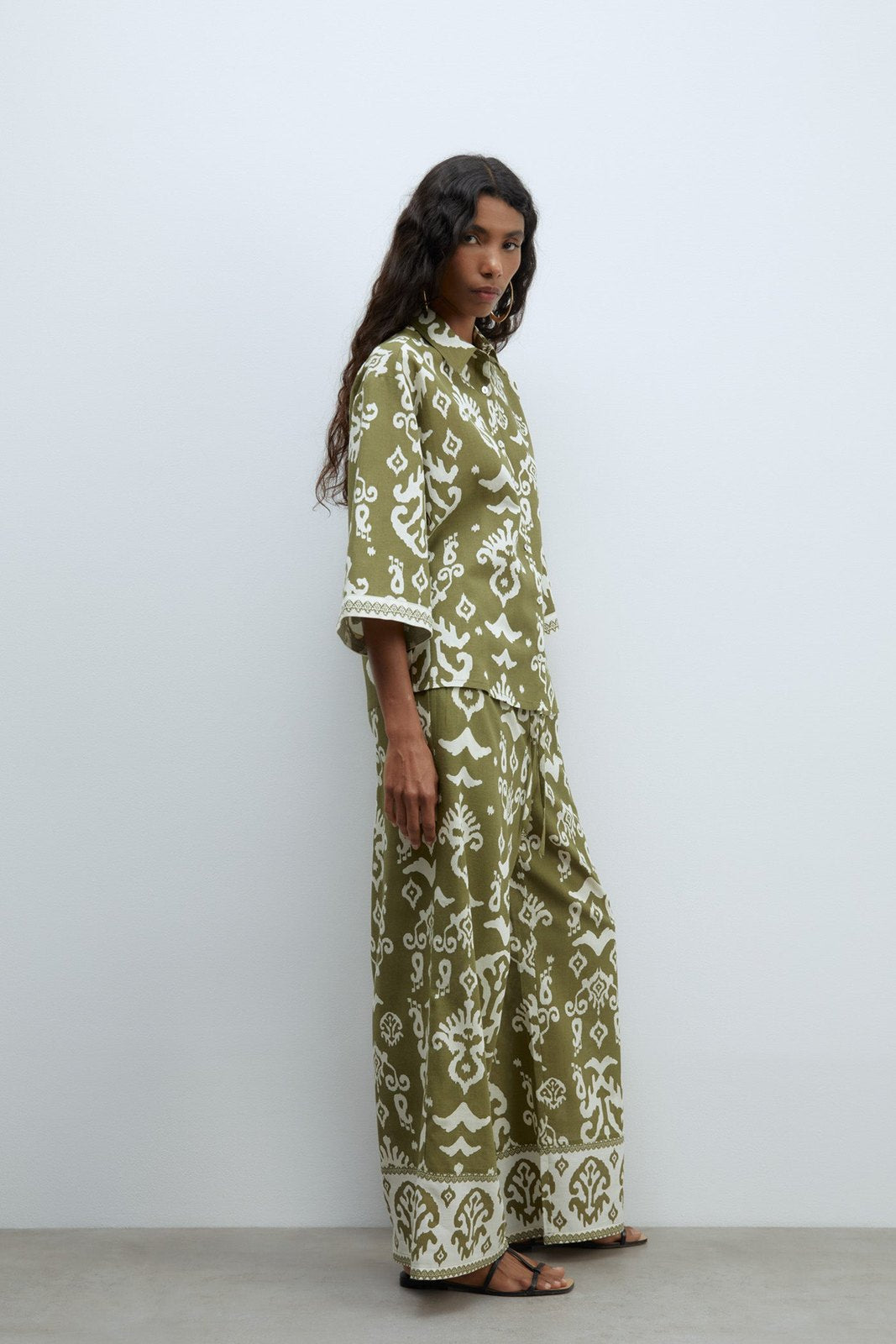 Sfera Printed trousers - Print Khaki 1 Shaws Department Stores