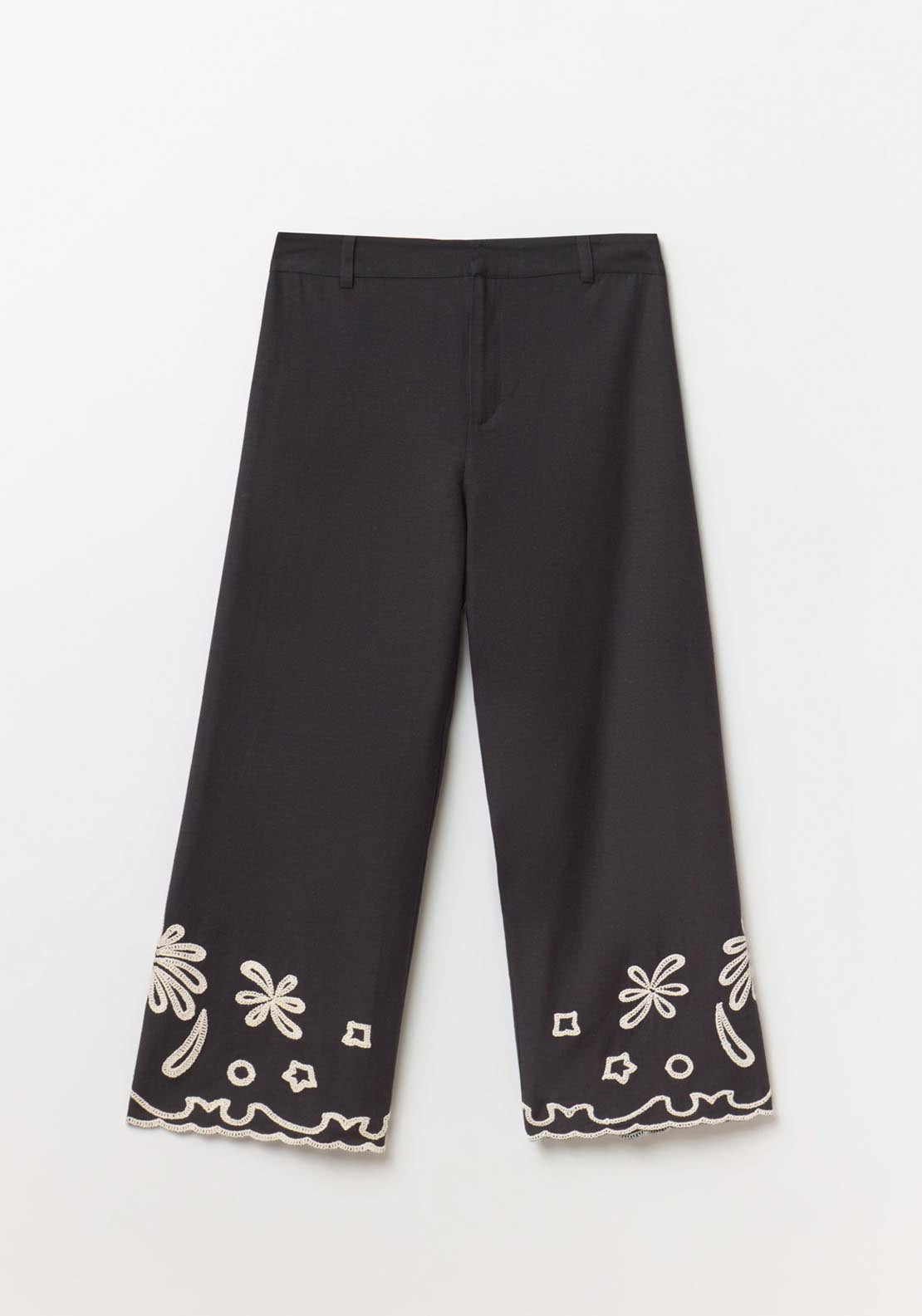 Sfera Embroidered Linen Trousers - Black 1 Shaws Department Stores