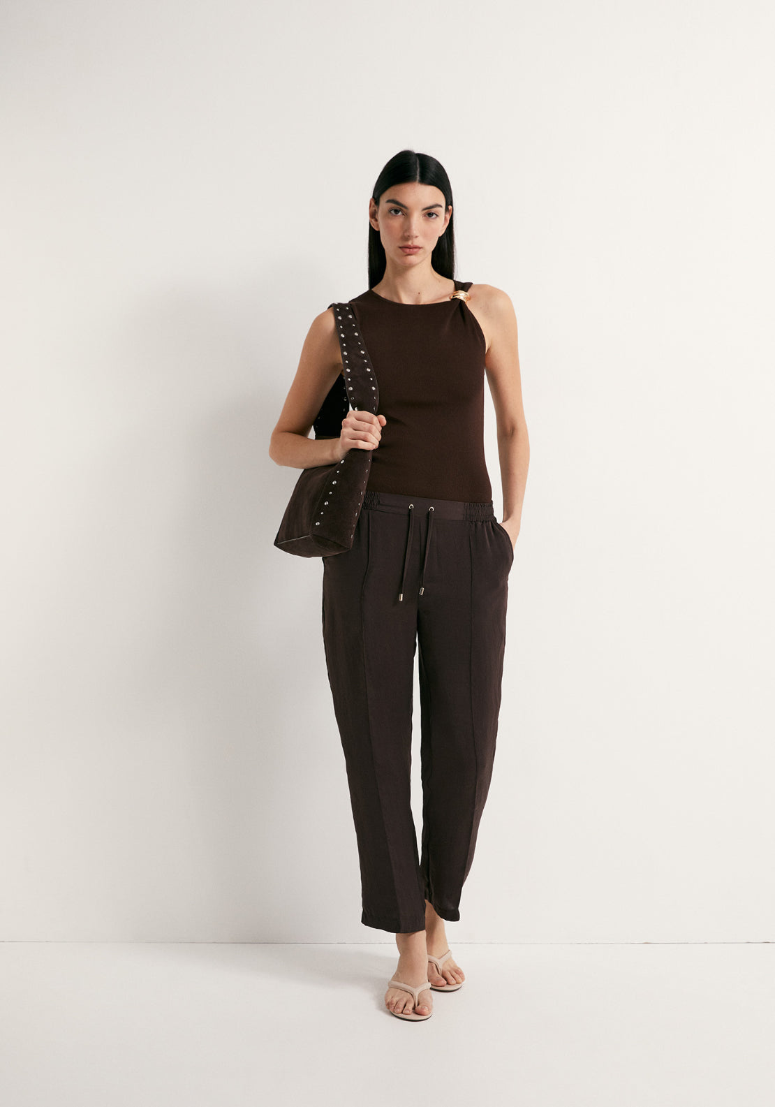 Plain Loose Fit Trousers - Brown