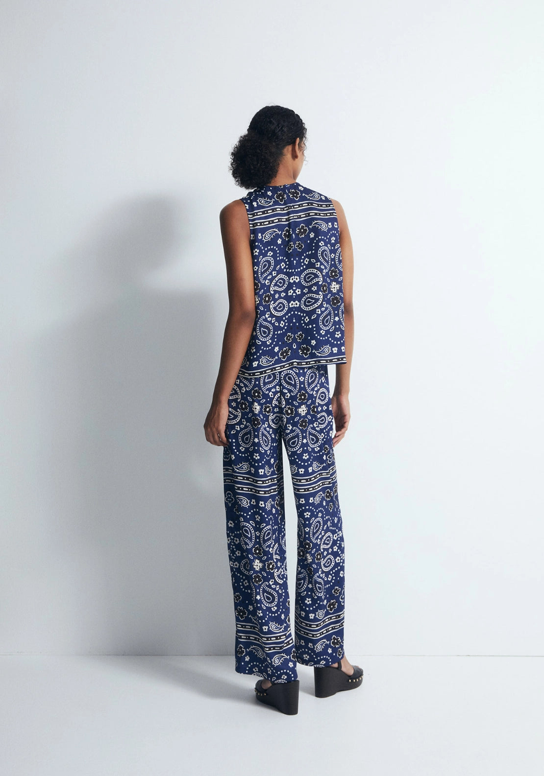 Scarf-Print Trousers - Blue