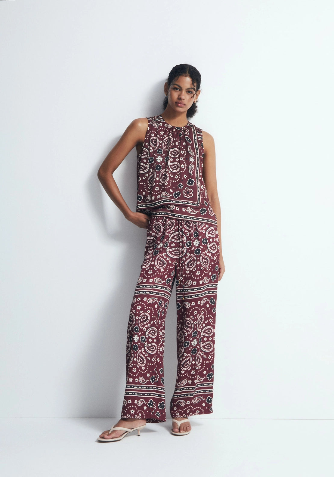 Scarf-Print Trousers - Red