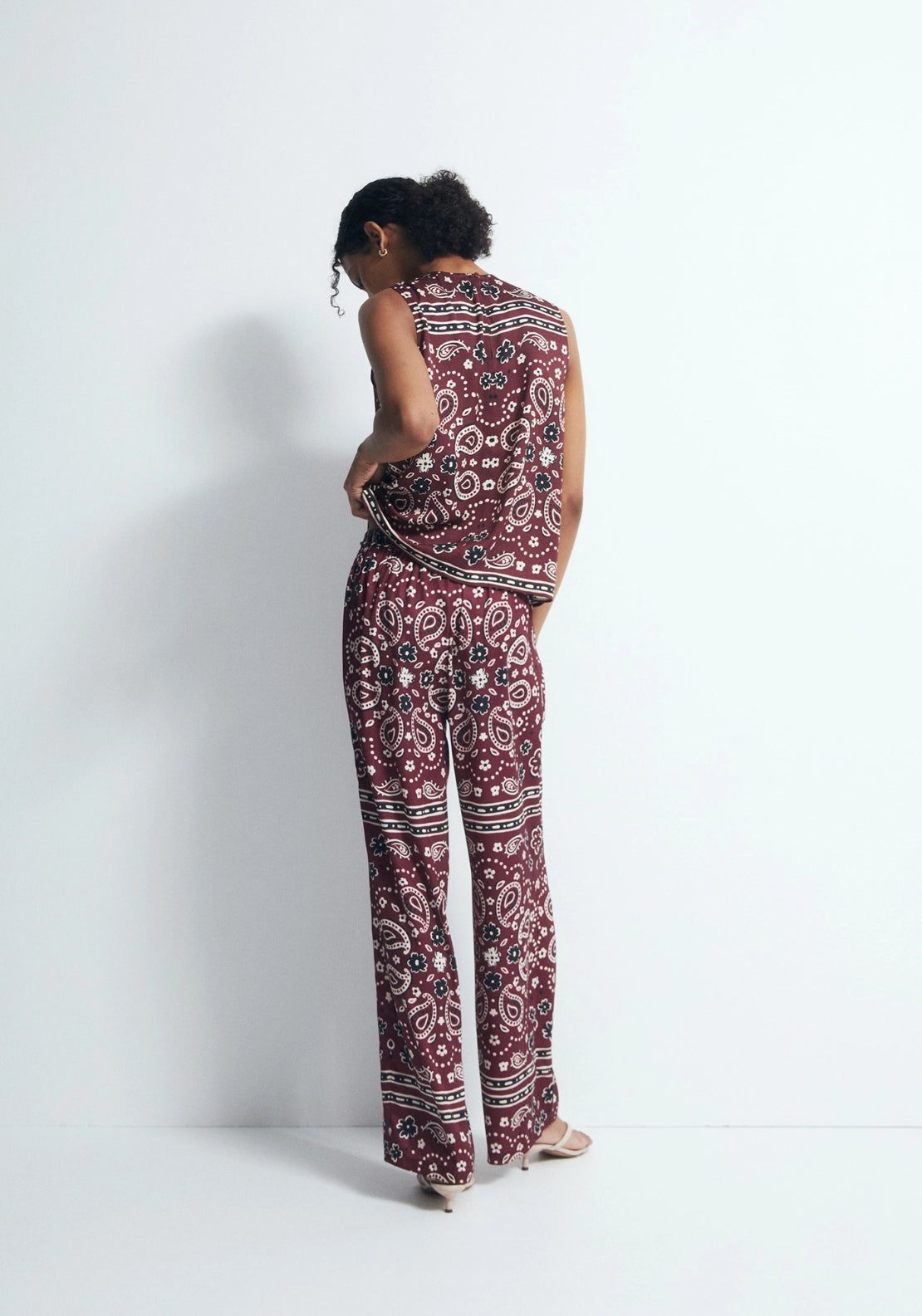 Scarf-Print Trousers - Red