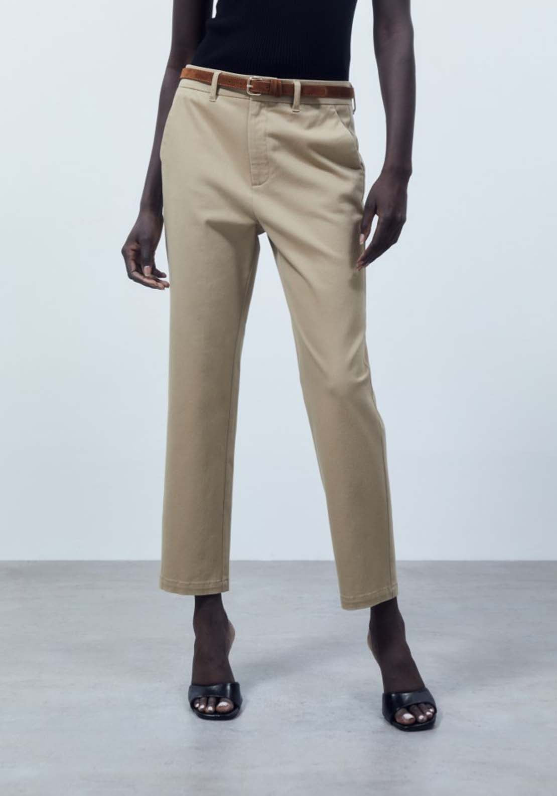 Sfera Belted chino trousers - Camel 1 Shaws Department Stores