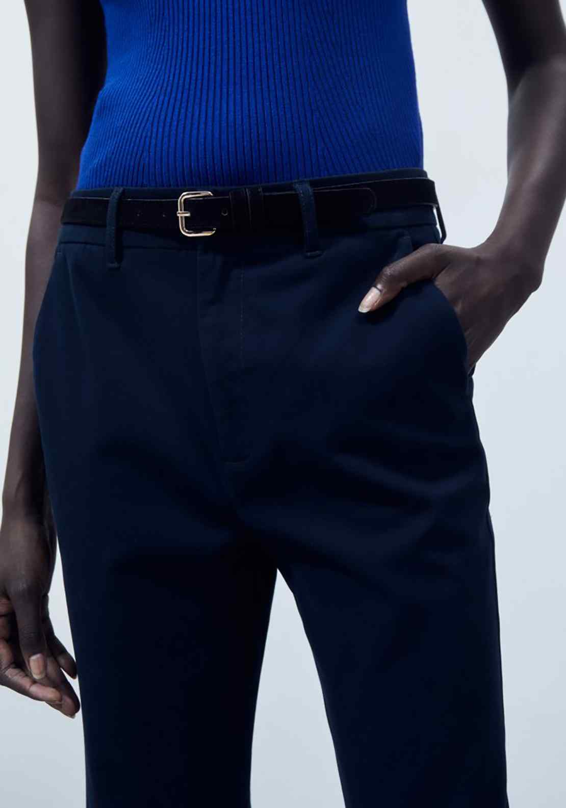 Sfera Belted Chino Trousers - Navy 2 Shaws Department Stores