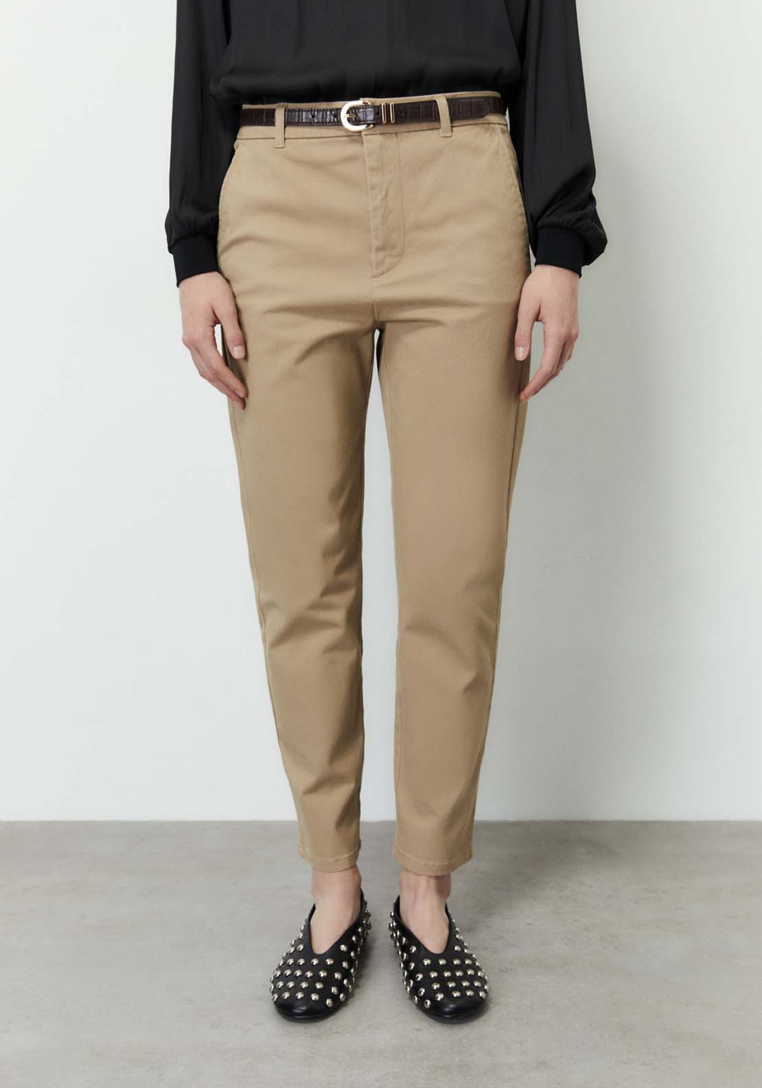 Sfera Belted chino trousers - Camel 1 Shaws Department Stores