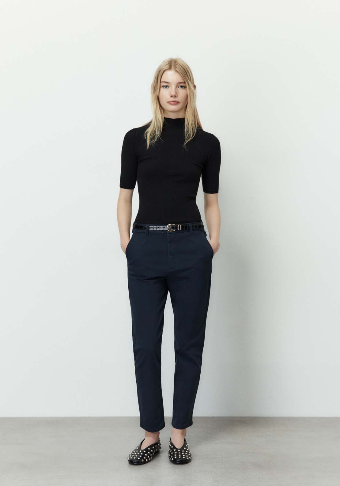 Sfera Belted chino trousers - Navy 2 Shaws Department Stores