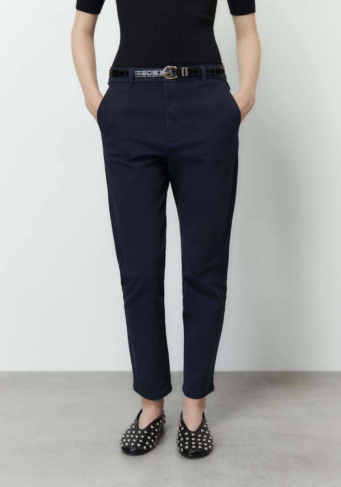 Sfera Belted chino trousers - Navy 1 Shaws Department Stores