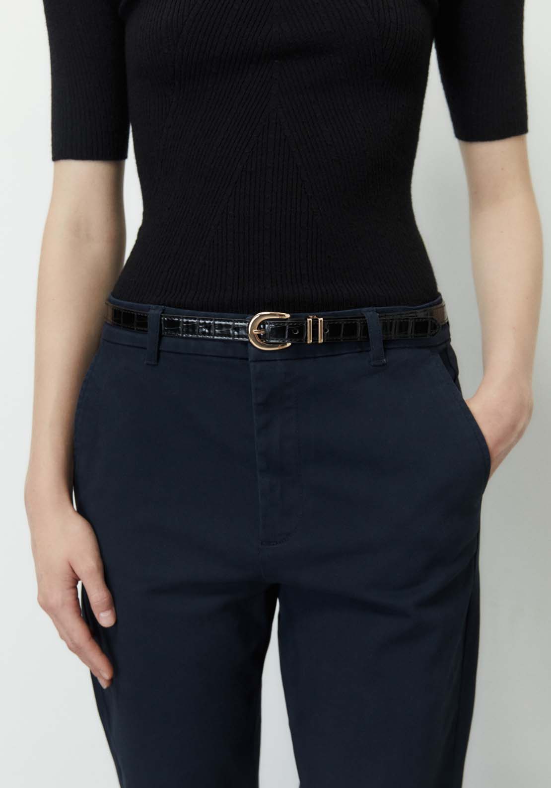 Sfera Belted chino trousers - Navy 4 Shaws Department Stores