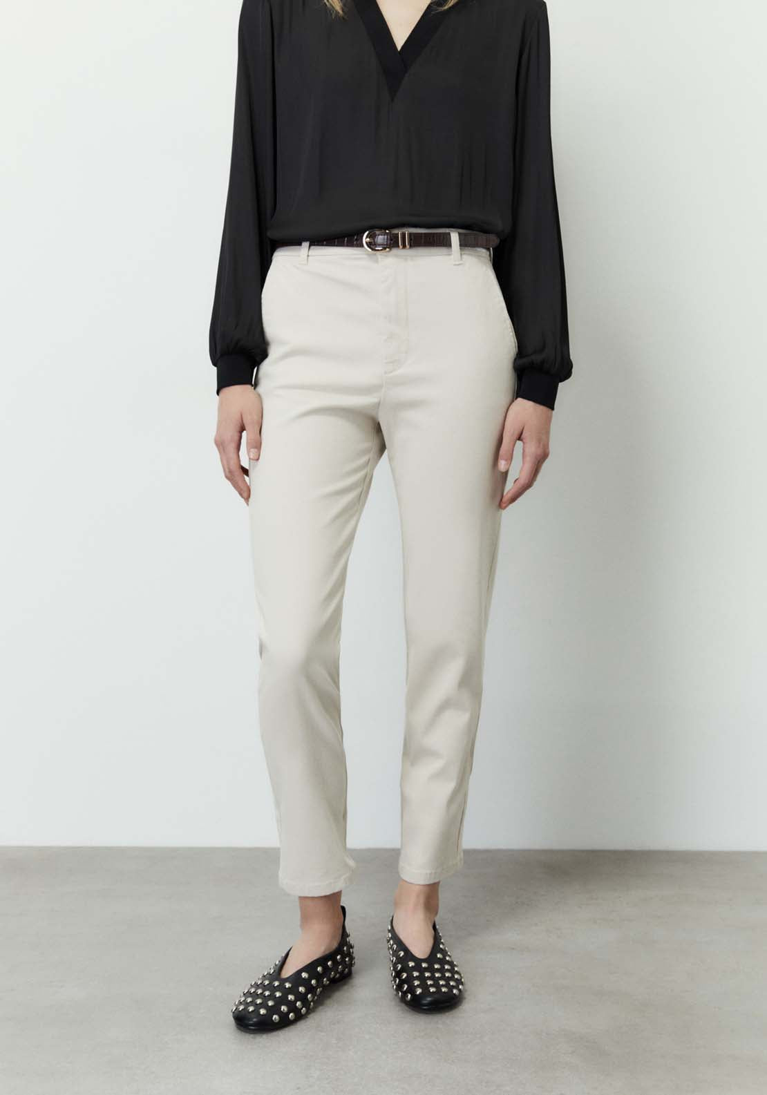 Sfera Belted chino trousers - Stone 1 Shaws Department Stores