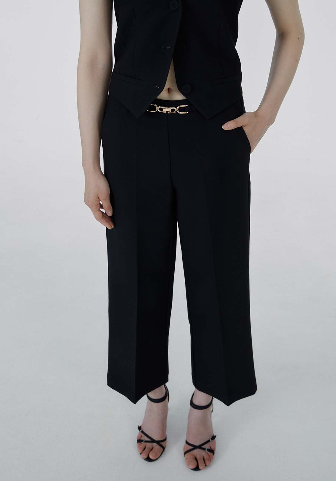 Sfera Buckle wide-leg trousers - Black 1 Shaws Department Stores